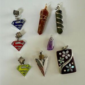 Pendant Set including an arrowhead and an amethyst and wire wrapped pendants